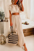 Drawstring Hem Crop Top Wide Leg Pants Loungewear Set