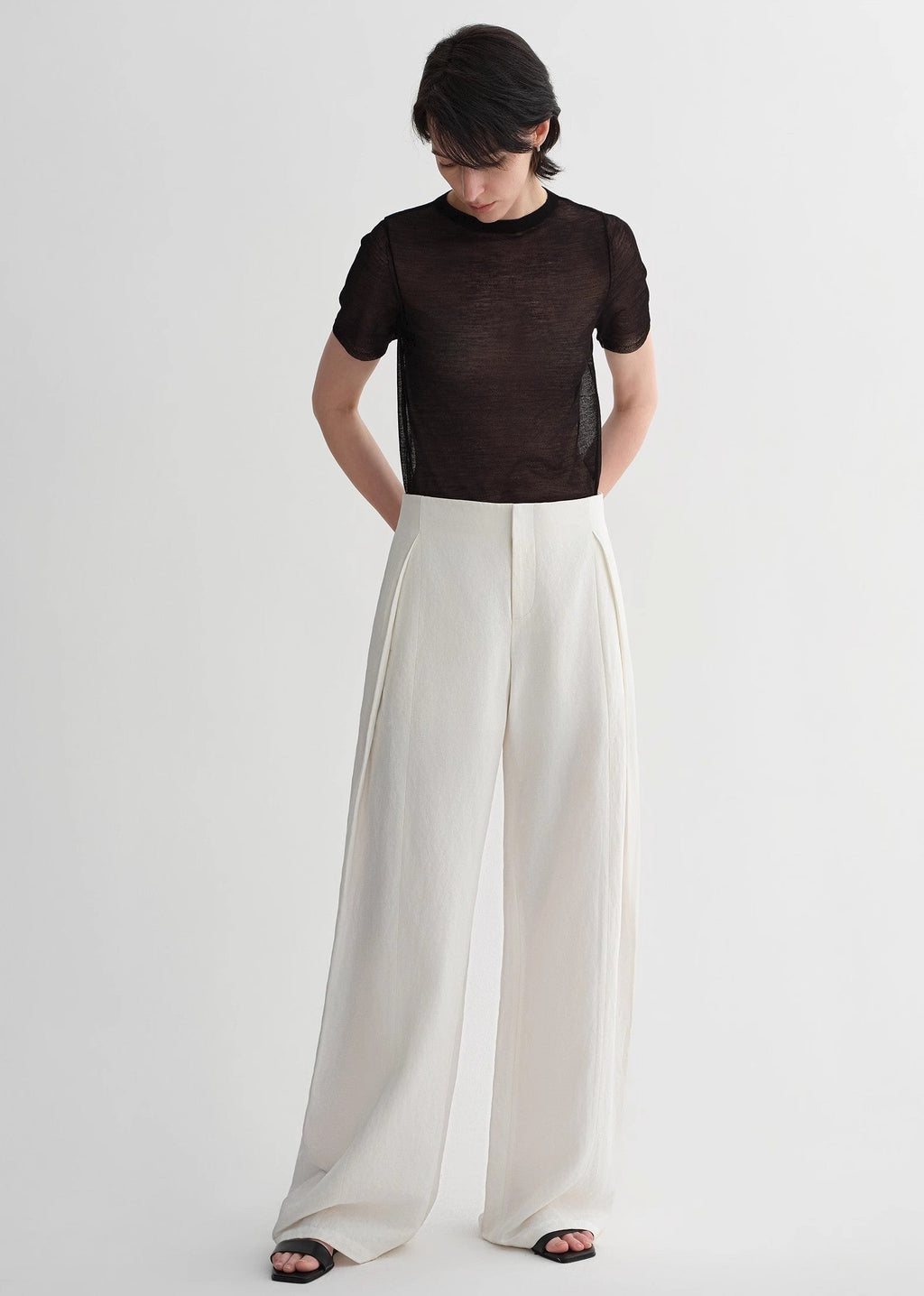 Summer mulberry silk linen waistless three-dimensional pleated wide-leg pants for women