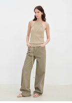 Moussaka wooden beaded lace-up halterneck knitted vest