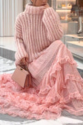 Turtleneck Drop Shoulder Fluffy Pullover Sweater