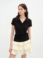 Dublin Lapel Straight Shoulder Slim Fit Short Sleeve T-shirt Tops Women