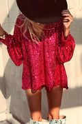 Sequin V Neck Lantern Long Sleeves Top and Shorts Set