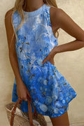 Summer Sleeveless Gradient Floral Print Mini Dress