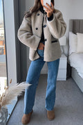 Button Down Pocketed Faux Fur Fleece Coat