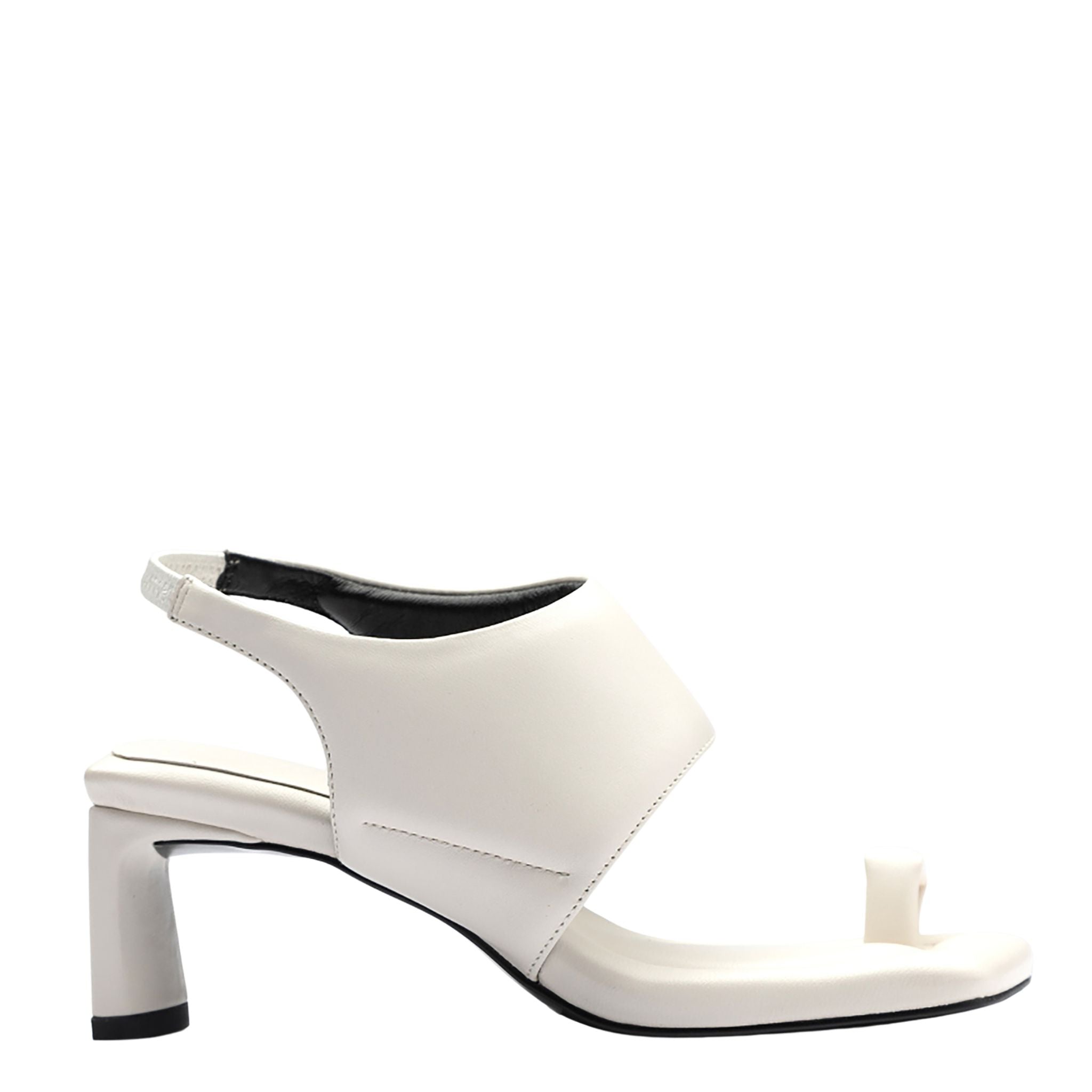 White Square-Toe Slingback Heeled Sandals