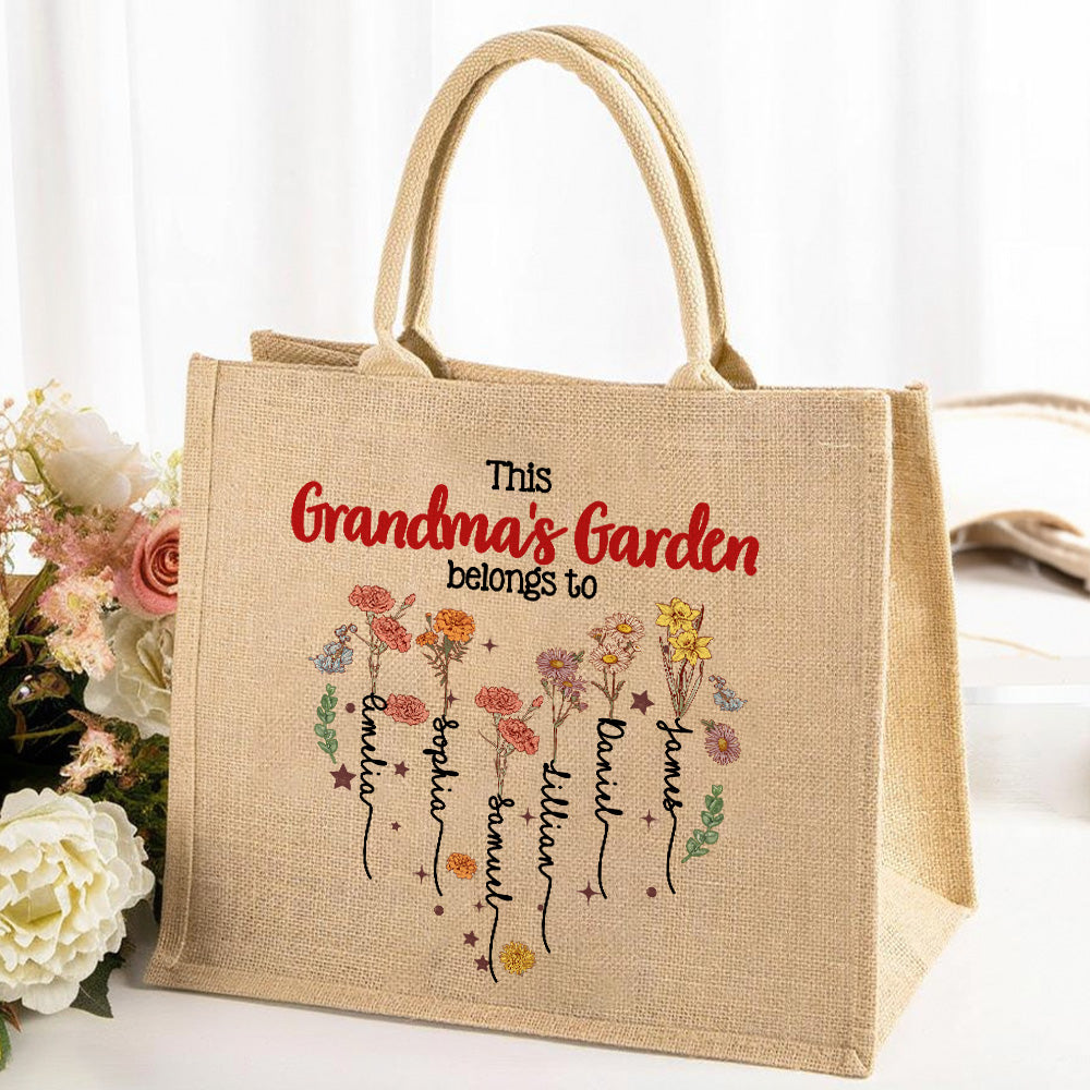 Personalizada Corazón Nacimiento Flor Familia Jardín Yute Bolsa de Yute con 1-12 Nombres Accesorios de Viaje Cumpleaños Día de la Madre Regalo para Mamá Abuela