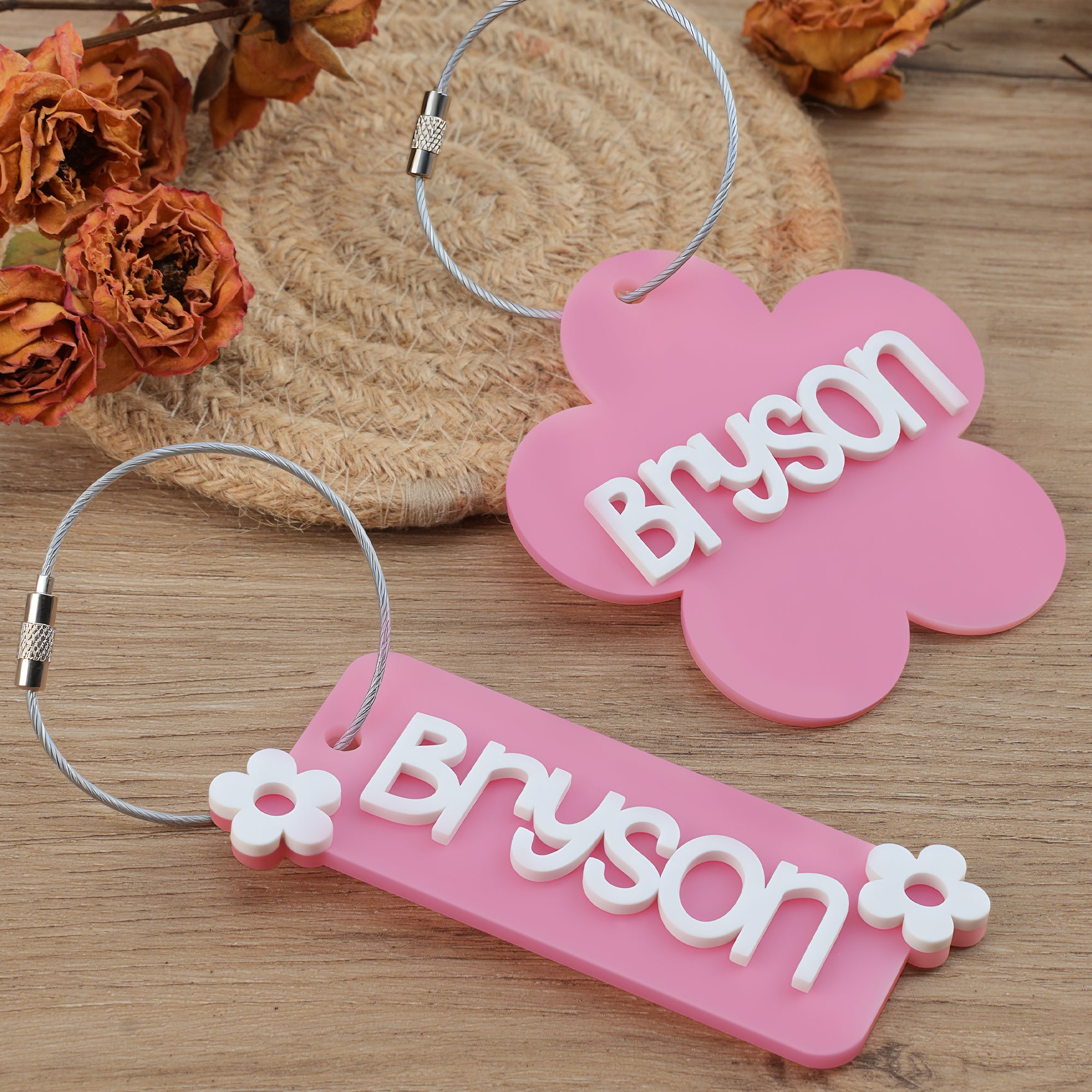 Llavero Personalizado Flor Cuadrada Multicolor Llavero Acrílico con Nombre Cumpleaños Fiesta de Navidad Regalo para Amigos Niños Niñas