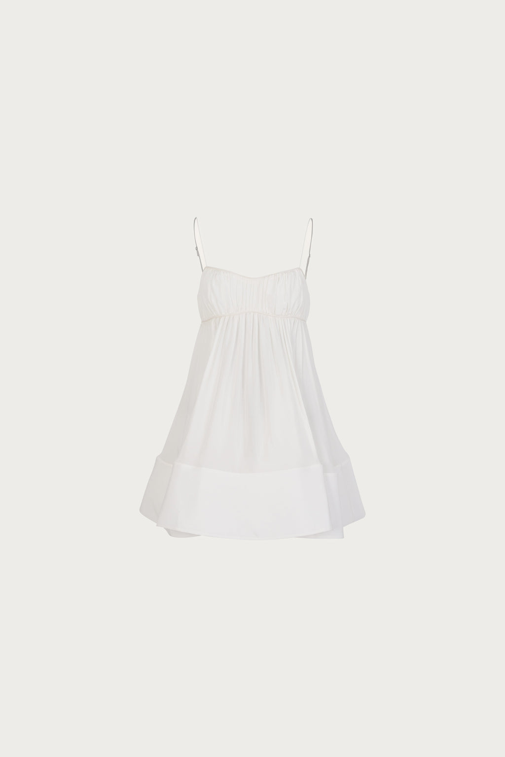 Ruched Flounce Mini Dress (White)