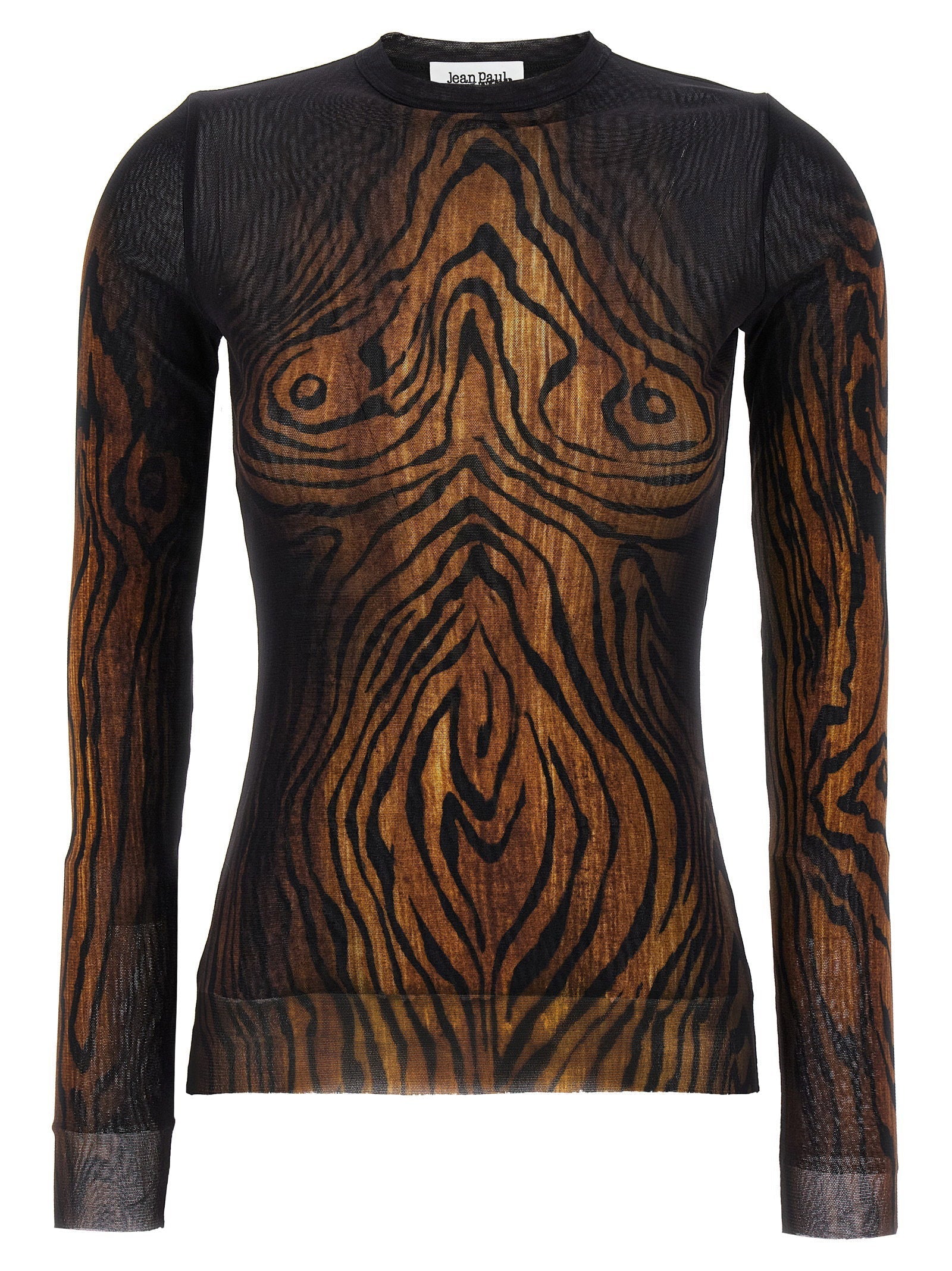 Jean Paul Gaultier Wood-Print Tulle Blouse — Black