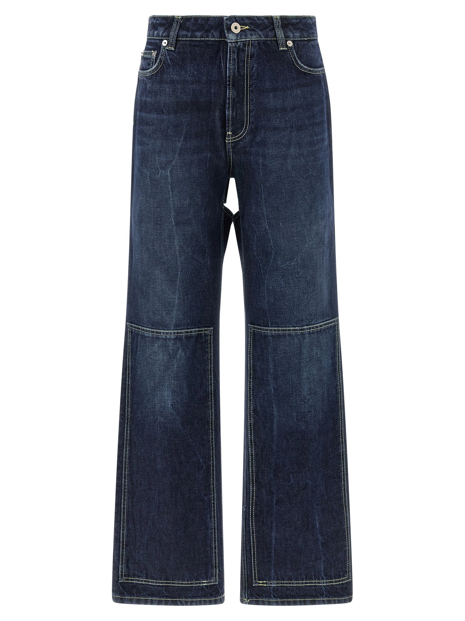 Jean Paul Gaultier Cut-Out Stone-Washed Denim Jeans — Navy