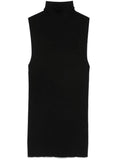 Peserico Virgin Wool Ribbed Knit Tank Top — Black