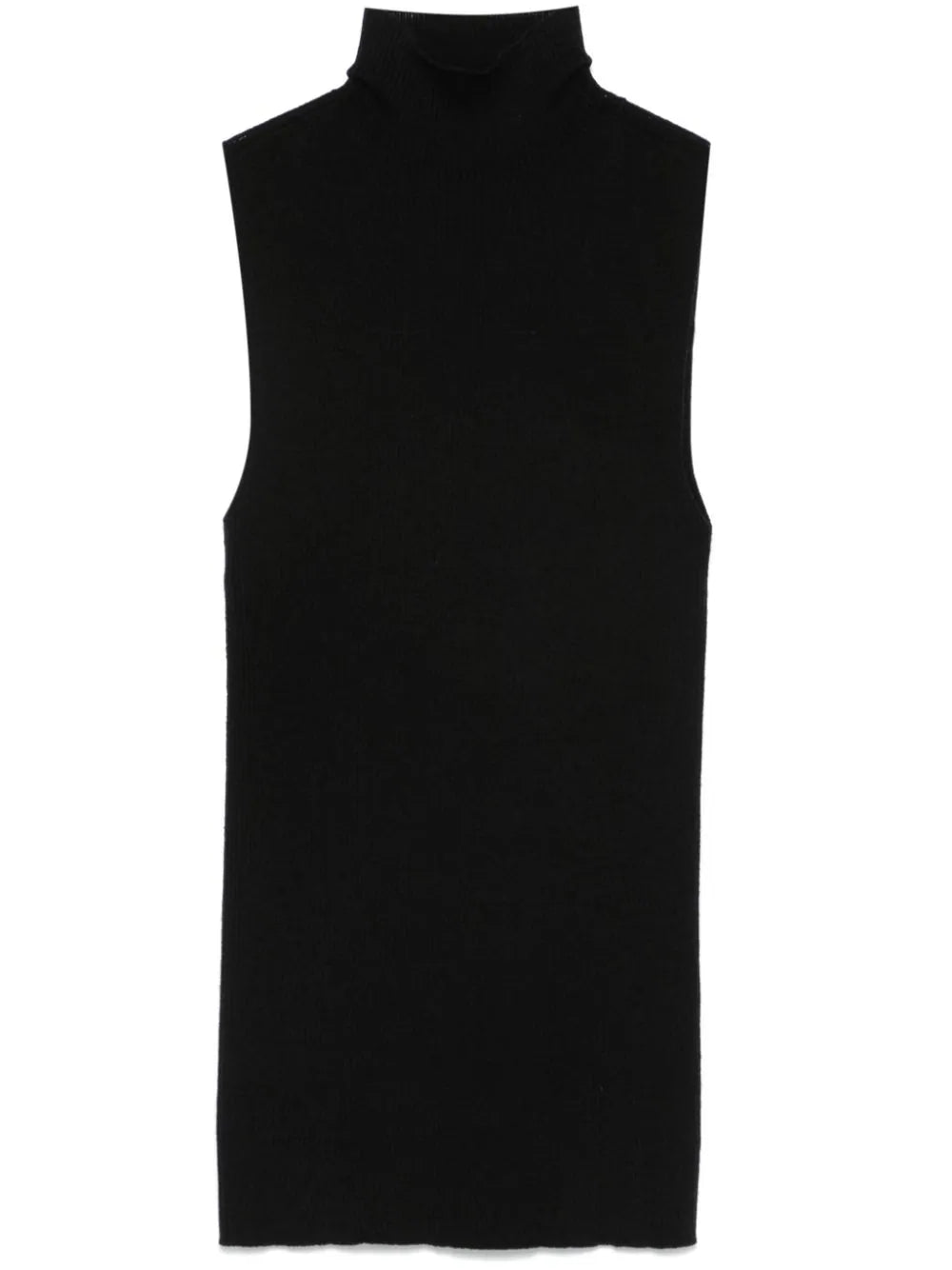 Peserico Virgin Wool Ribbed Knit Tank Top — Black