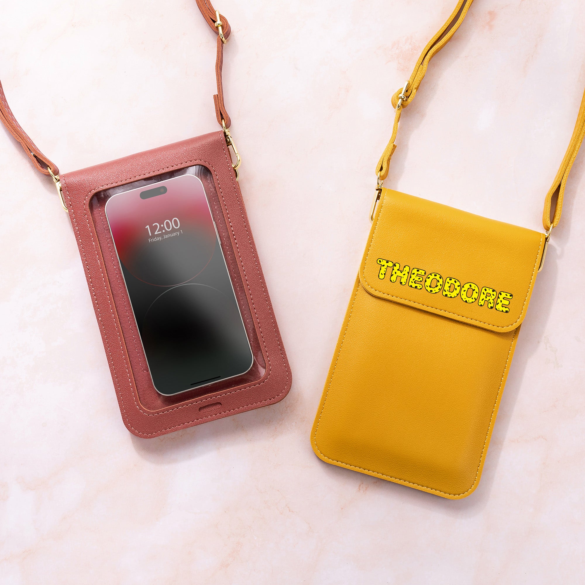 Marsupilami personalizado de cola larga Billetera Crossbody con nombre con ventana transparente de pantalla táctil Regalo de cumpleaños para mujer | Callie × Marsupilami®.