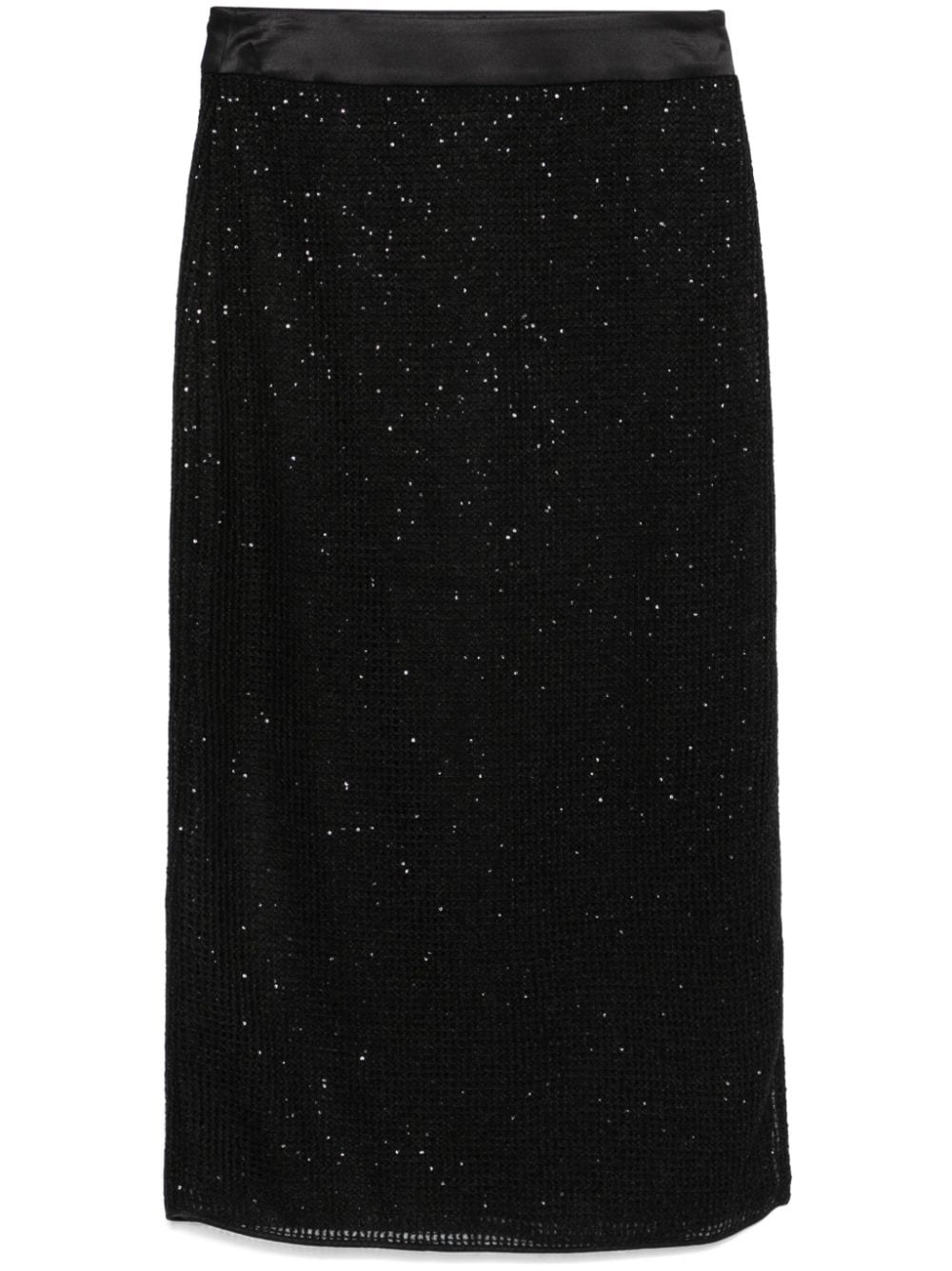 Peserico Sequin-Embellished Mesh Skirt — Black