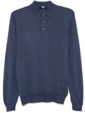 Fedeli Virgin Wool Fine-Knit Polo Shirt — Navy Blue