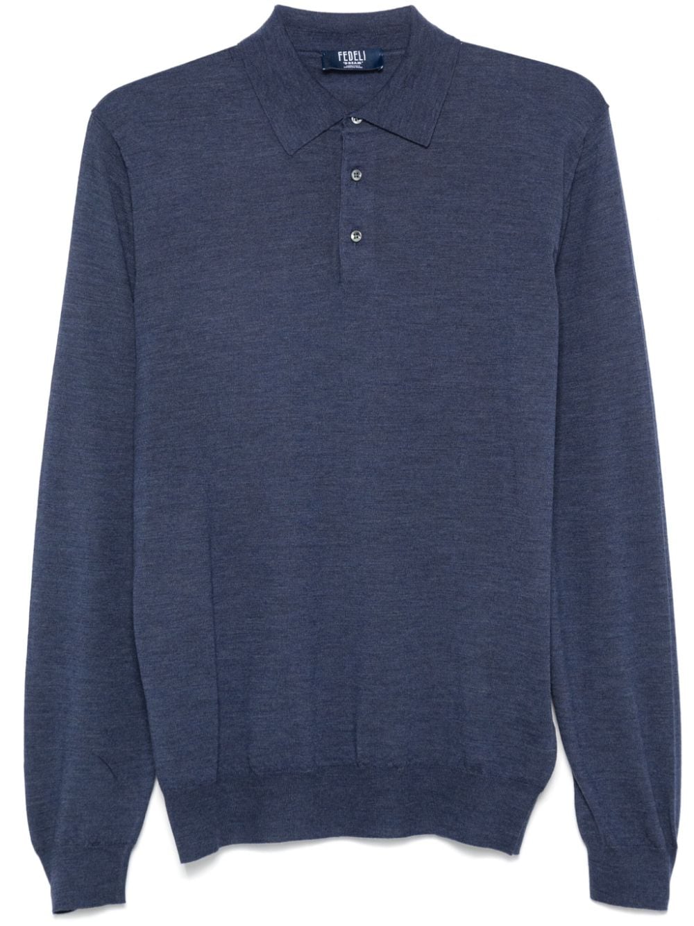 Fedeli Virgin Wool Fine-Knit Polo Shirt — Navy Blue