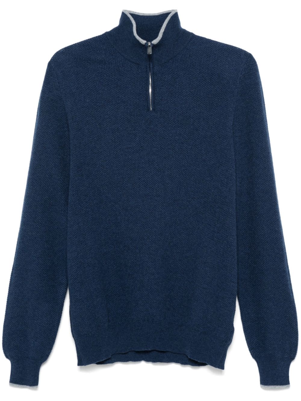 Fedeli Cashmere Half-Zip Sweater — Navy
