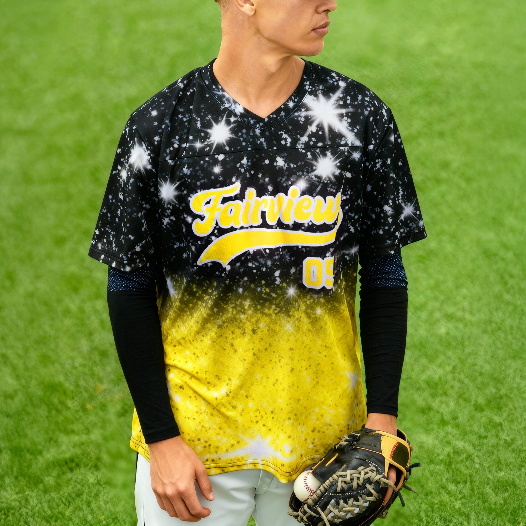 Camiseta de béisbol personalizada con purpurina multicolor con nombre y número Día de entrenamiento diario Día de partido Regalo de Navidad para los amantes de los jugadores de béisbol