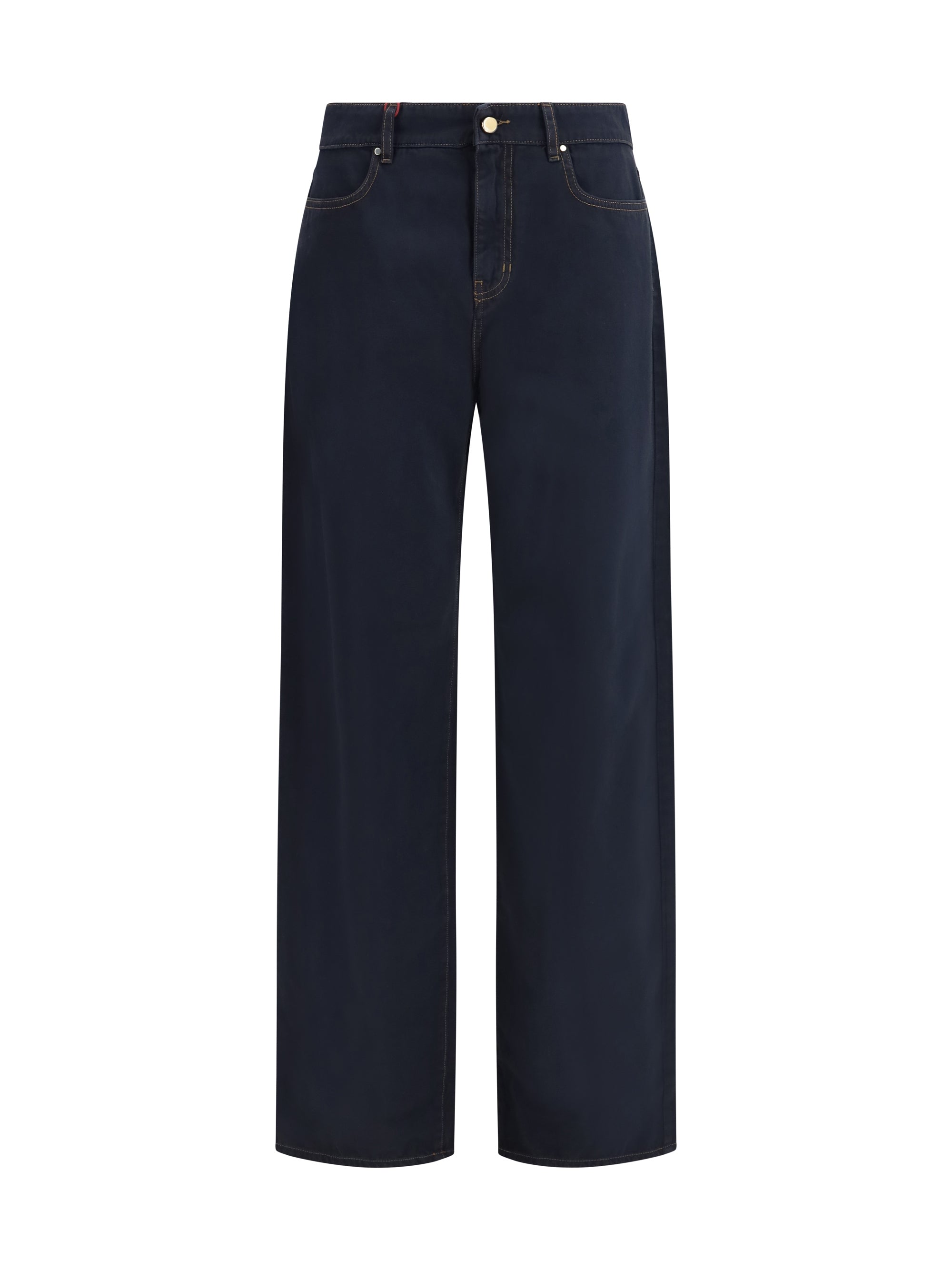 Max Mara Studio Baggy Cotton Satin Trousers — Navy