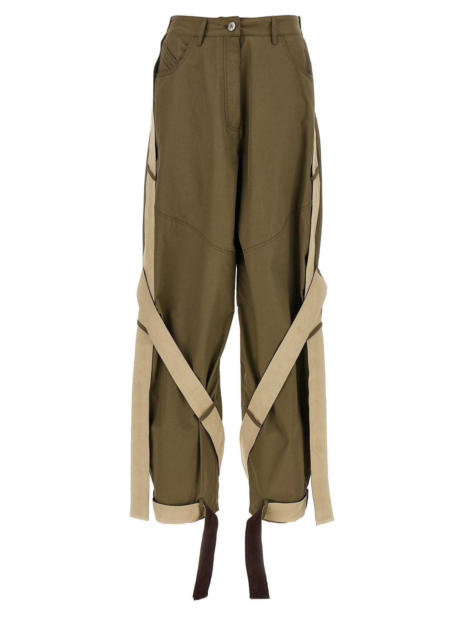 The Attico Two-Tone Grosgrain Military Cargo Pants — Olive