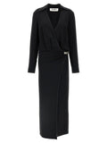 The Attico Cady Wrap with Satin Piping Wrap Dress — Black