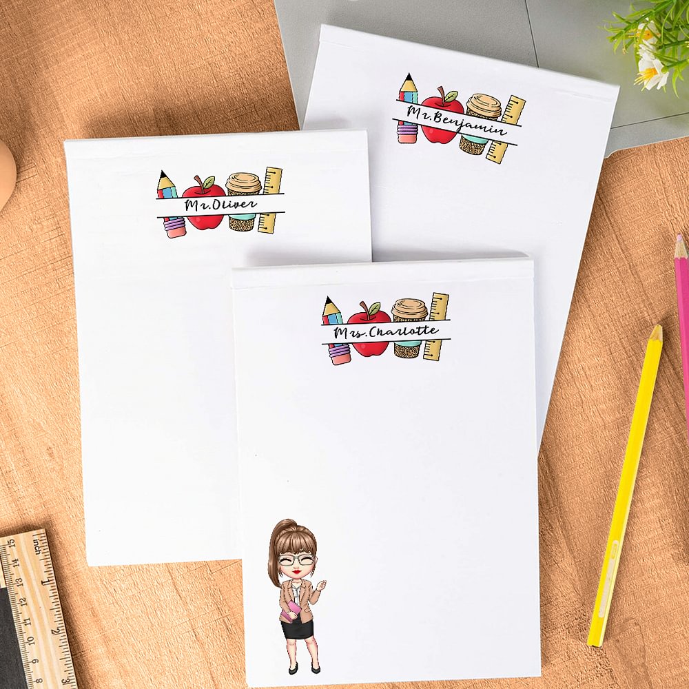 Lápiz personalizado Manzana Caricatura Bloc de notas con nombre Papelería Día del Maestro Regalo para profesores