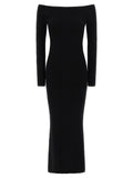 Max Mara Off-the-Shoulder Ribbed Wool-Cashmere Dress — Black