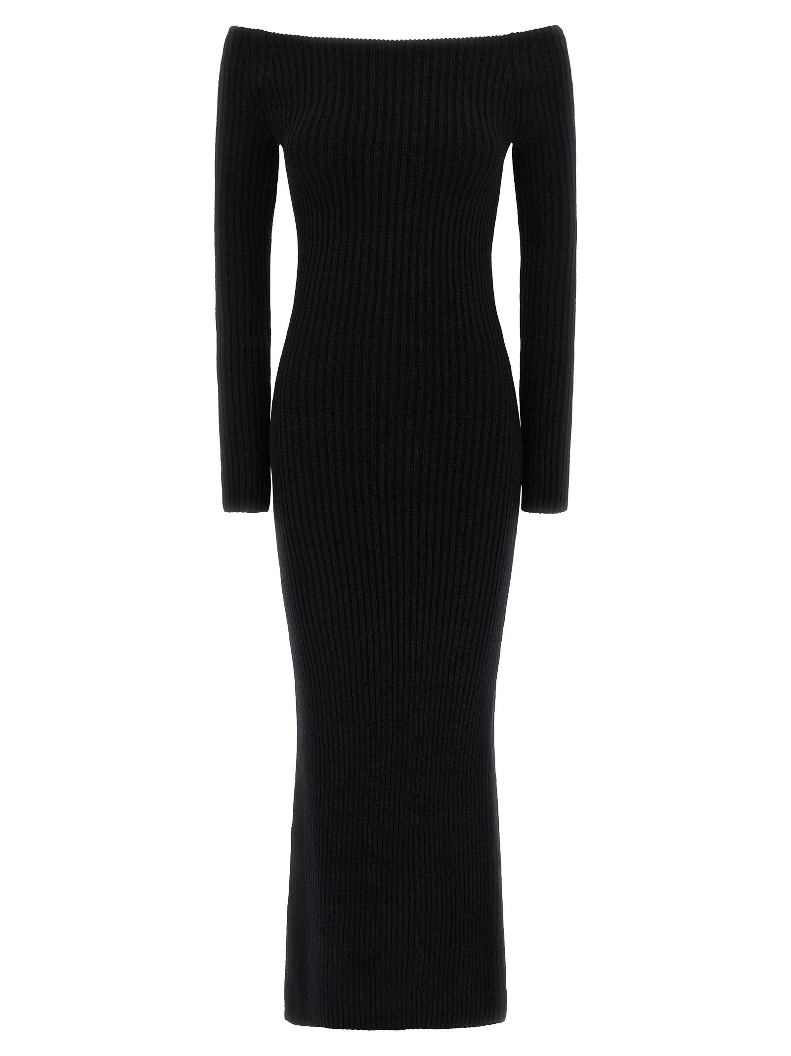 Max Mara Off-the-Shoulder Ribbed Wool-Cashmere Dress — Black