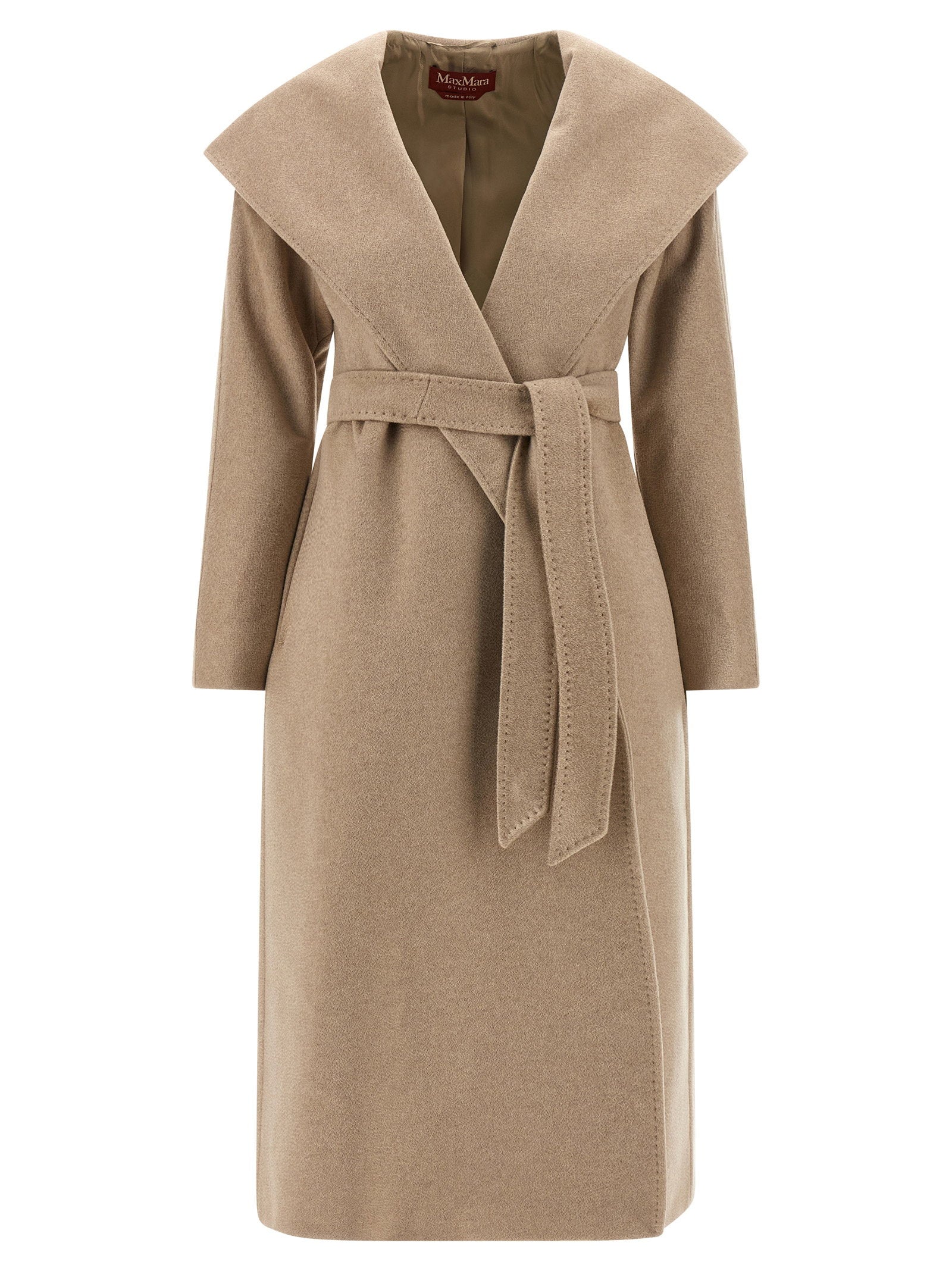Max Mara Studio Cashmere Wrap Coat — Beige