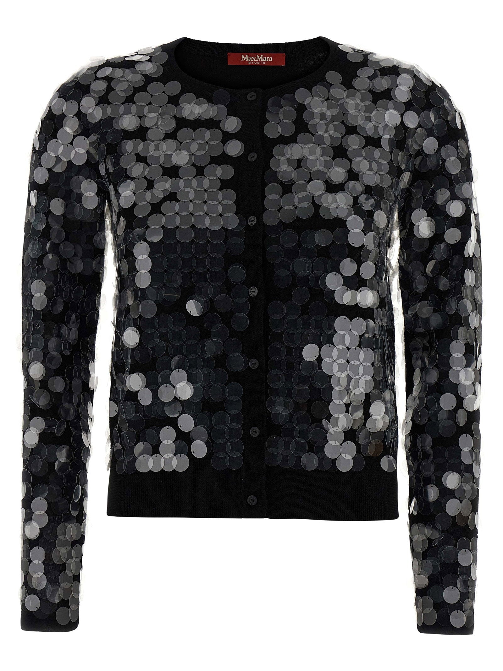 Max Mara Studio Sequin-Embellished Wool Cardigan — Black
