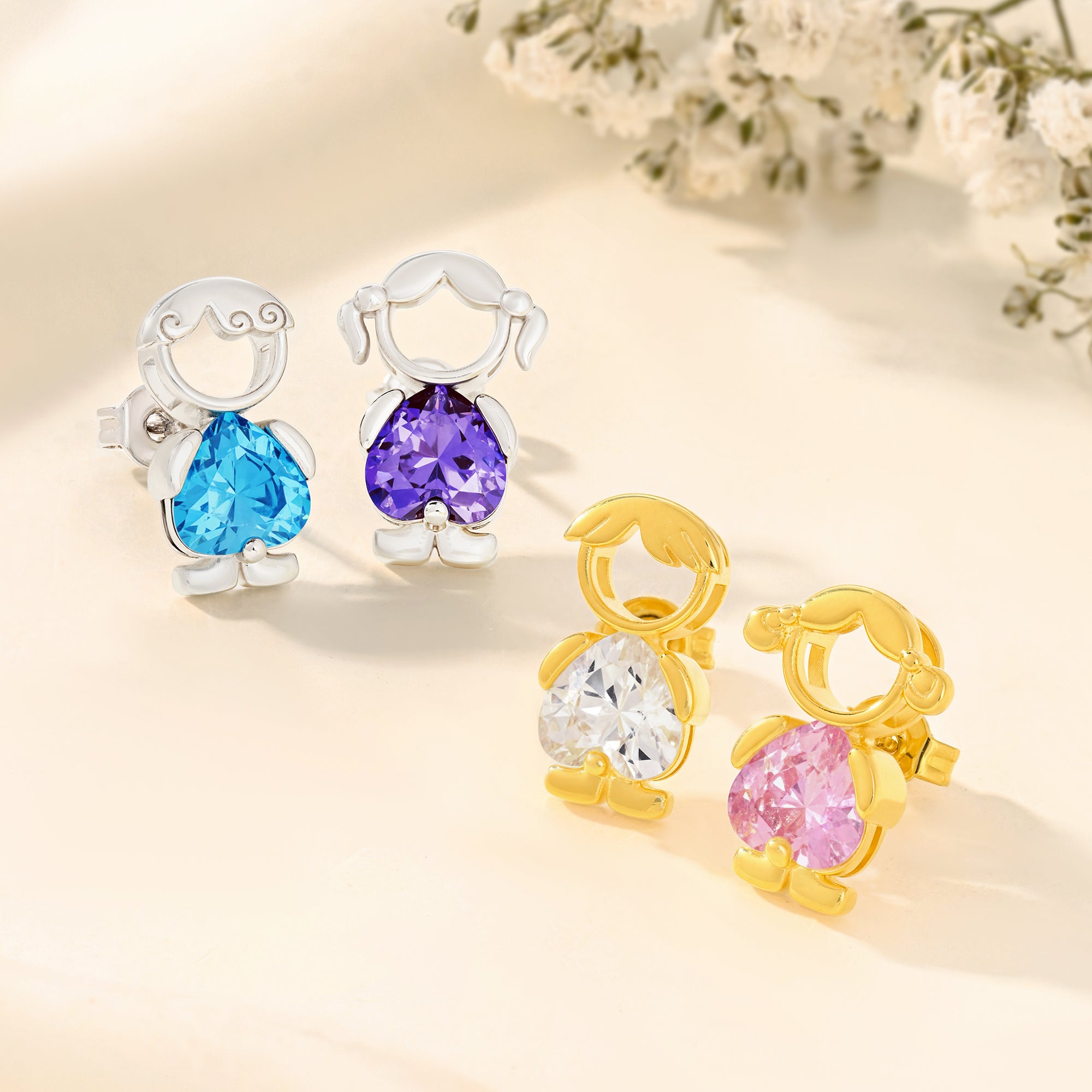 Pendientes personalizados de niño niña joyería delicada con piedra de nacimiento Día de la Madre Aniversario Cumpleaños Regalo para Mujeres Niñas