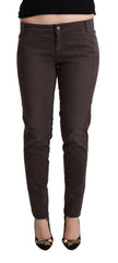 Women's Brown Cotton Low Waist Slim Fit Pants Elastane