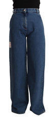 Women's Blue Cotton High Waist Wide Leg Boot Cut Denim Jeans Clothing