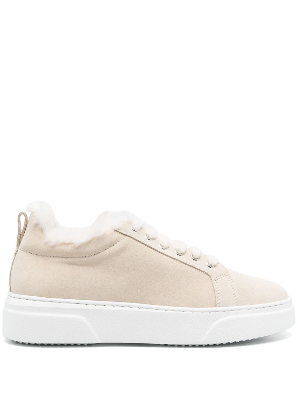 Eleventy Suede & Shearling Sneaker — Beige