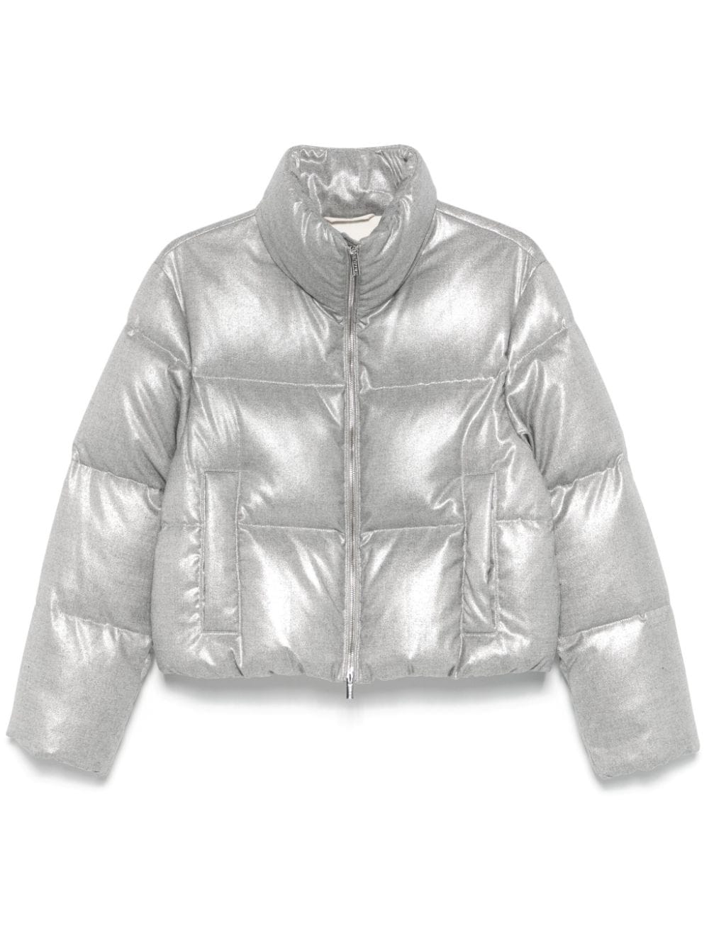 Peserico Lamé-Effect Goose Down Down Jacket — Silver