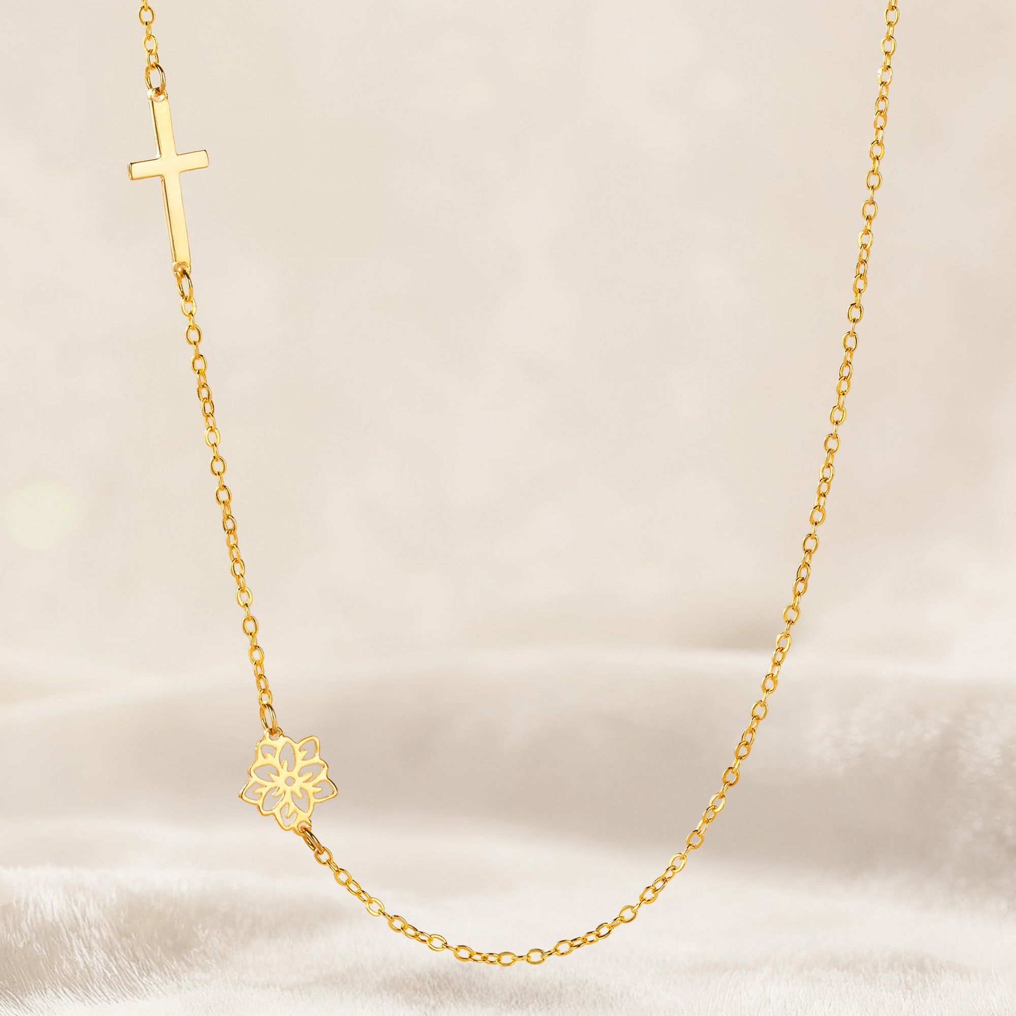 Personalizada Cristiana Cruz Nacimiento Flor Collar Bautizo Cumpleaños Aniversario Día de San Valentín Regalo para Mujeres Cristianas