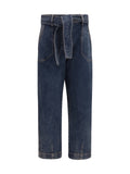 Giorgio Armani Wide-Leg with Adjustable Belt Jeans — Navy