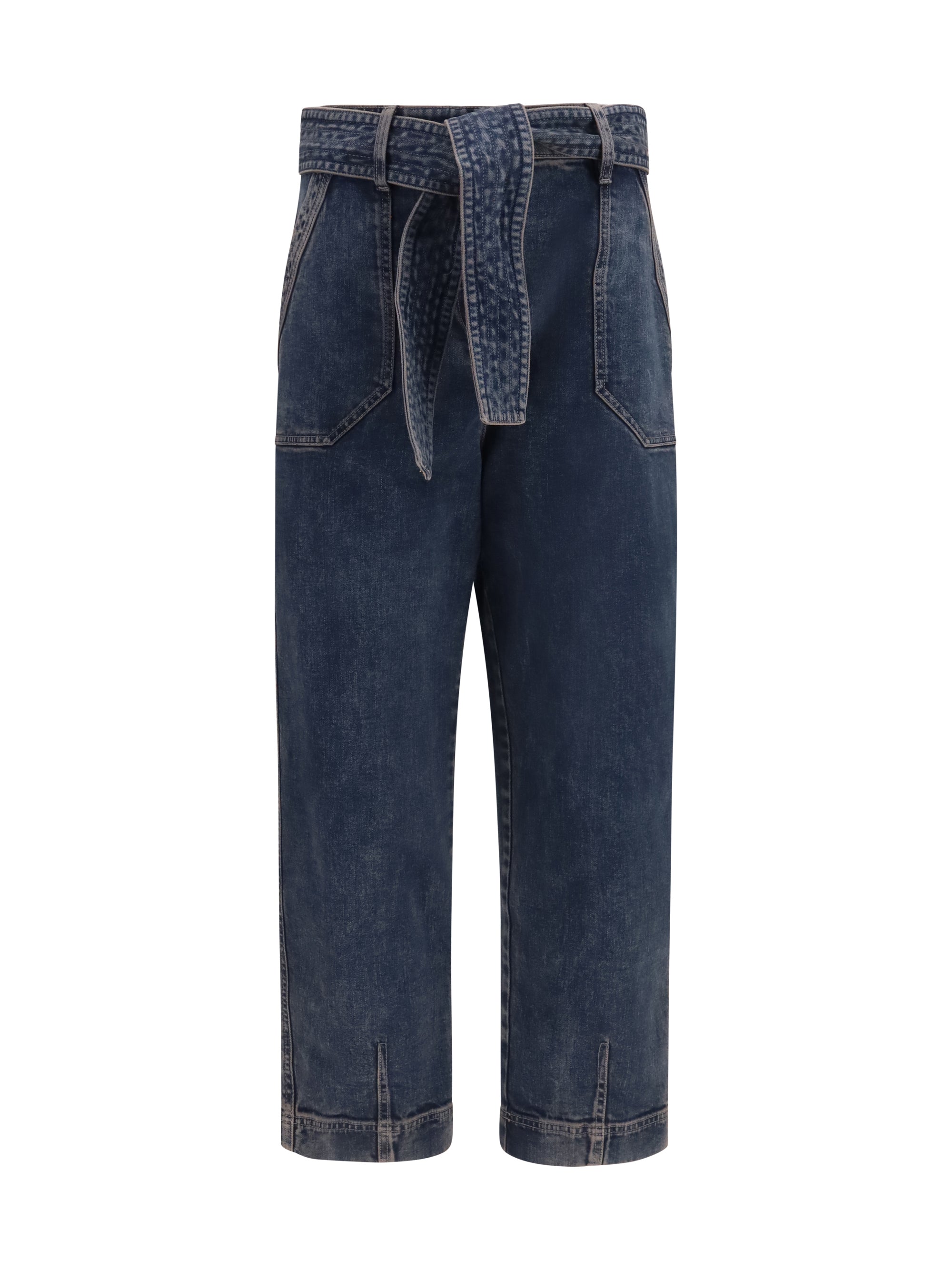 Giorgio Armani Wide-Leg with Adjustable Belt Jeans — Navy