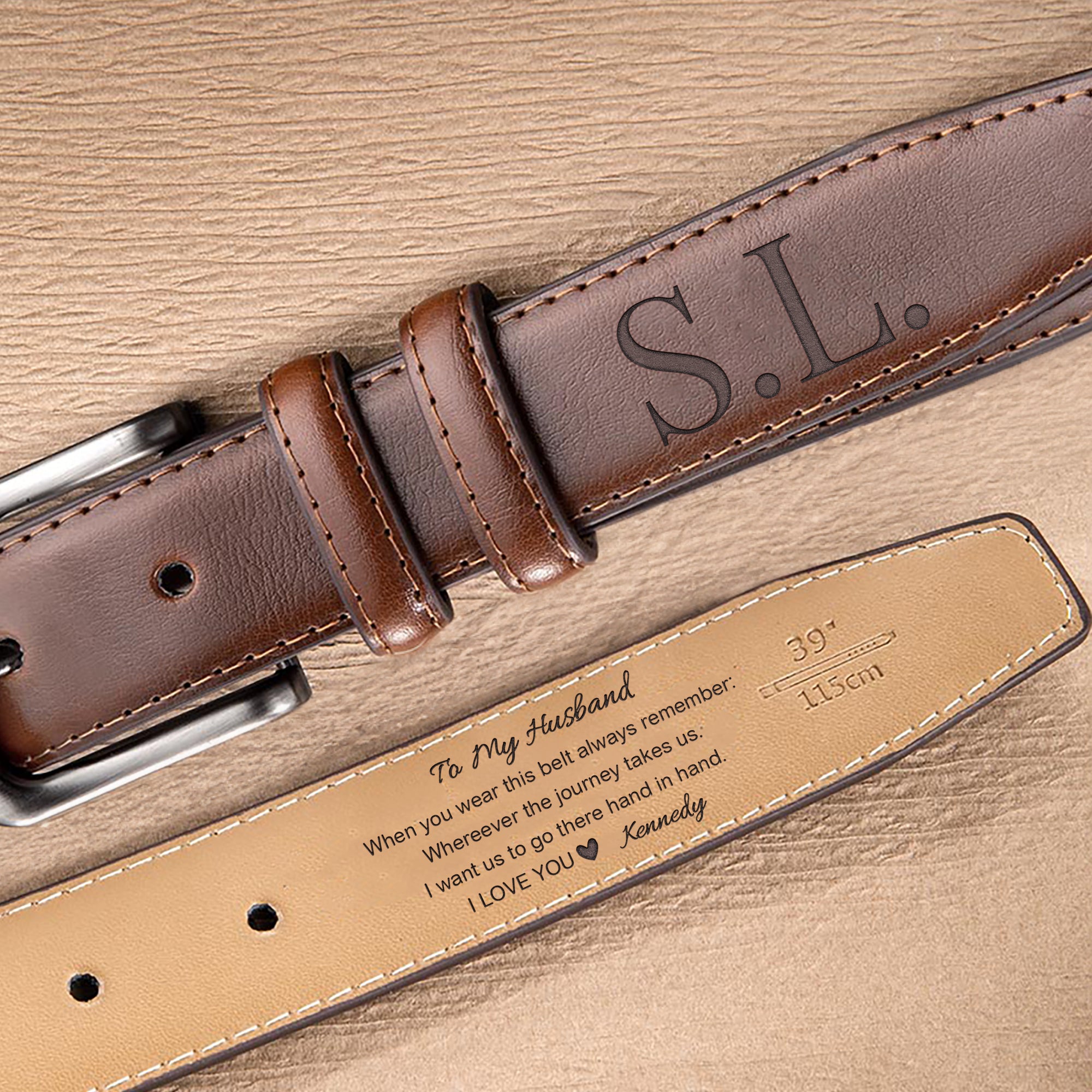 Monograma personalizado divertido cinturón de cuero con hebilla casual de los hombres con el texto grabado y el nombre inicial cumpleaños Día de San Valentín regalo para el marido novio