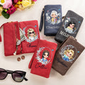 Personalizado Mariposa Nacimiento Flor Caricatura Cartera de cuero de la PU con nombre y Wristlet Boda Cumpleaños Regalo para Mujeres Niñas