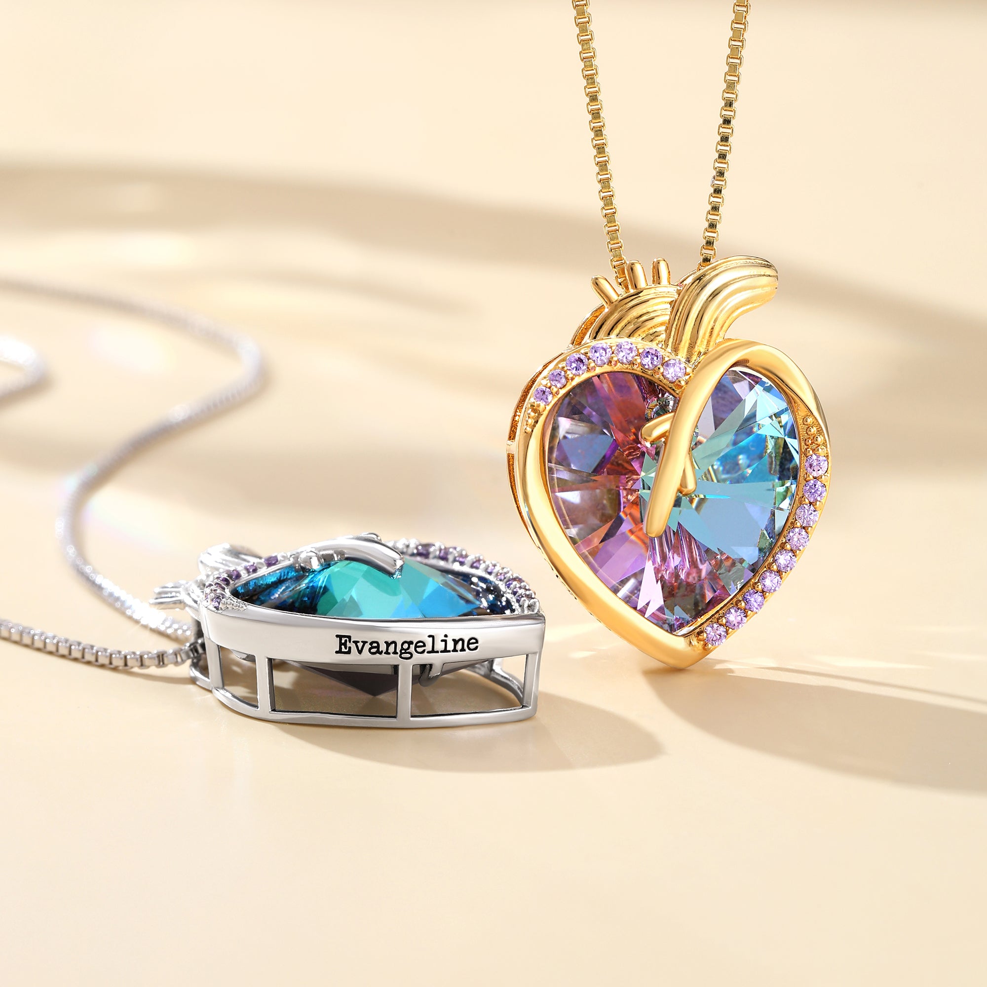 Personalizada en forma de corazón collar de gemas con piedra de nacimiento y el texto Joyería delicada Cumpleaños Aniversario de regalo para las mujeres