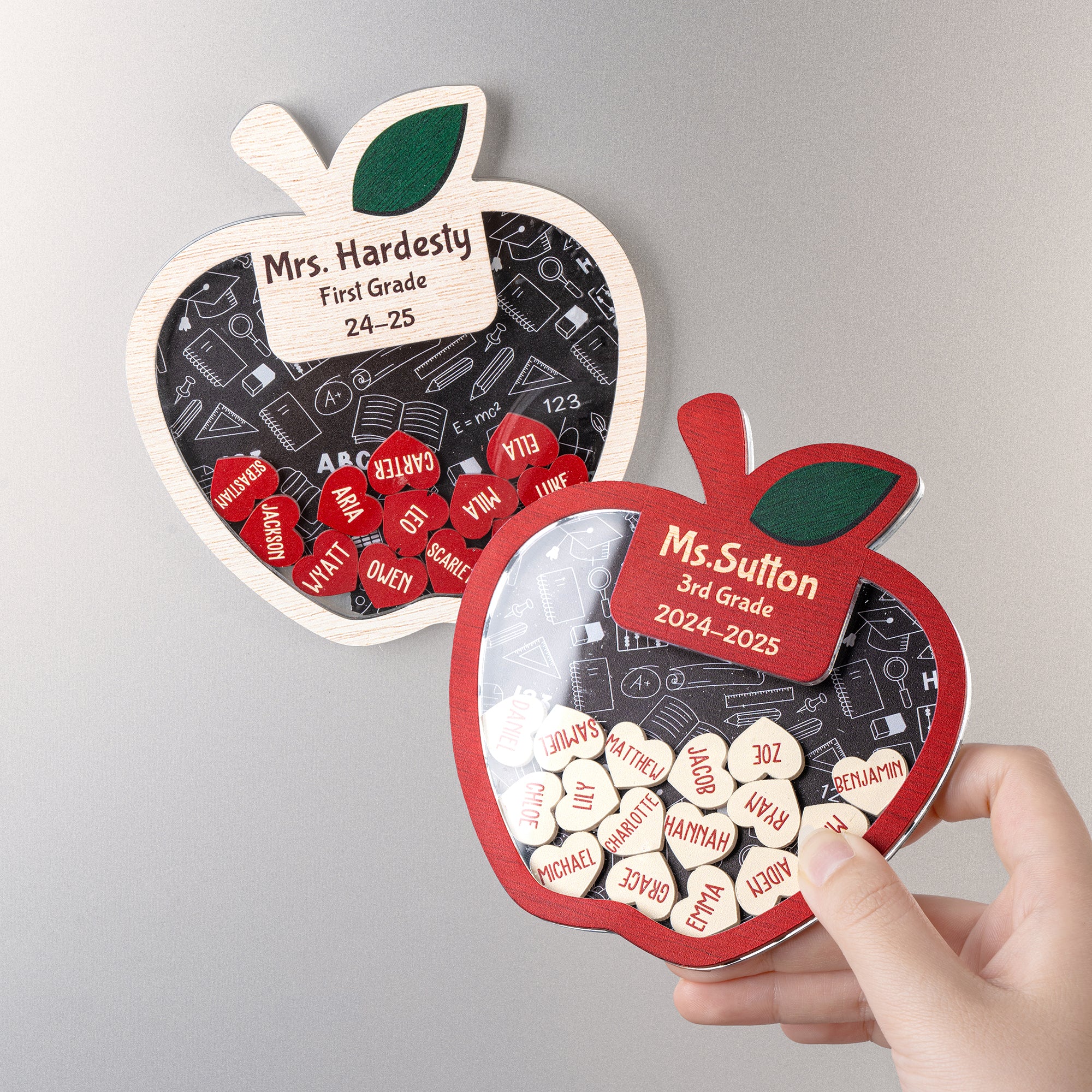 Imán personalizado de manzana para la nevera con 1-35 nombres de alumnos en forma de corazón Regalo de la Semana de Agradecimiento a los Profesores