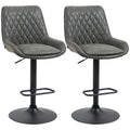 Retro Bar Stools Set of 2 with Wide Seat, Height Adjustable Swivel Dining Chairs, Dark Grey