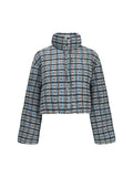 Gongdid Design Quilted Plaid Padded Down Jacket — Blue