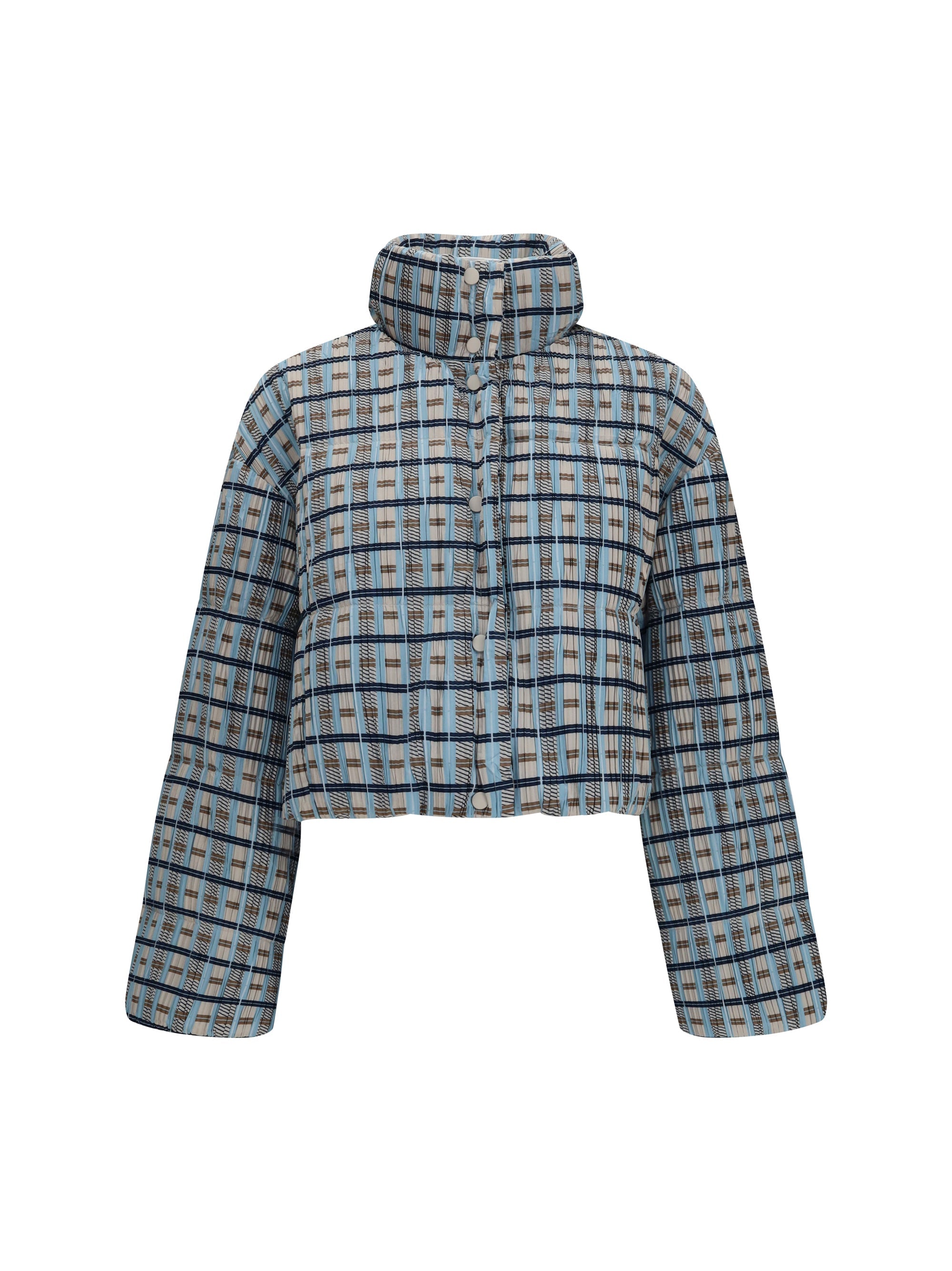 Gongdid Design Quilted Plaid Padded Down Jacket — Blue