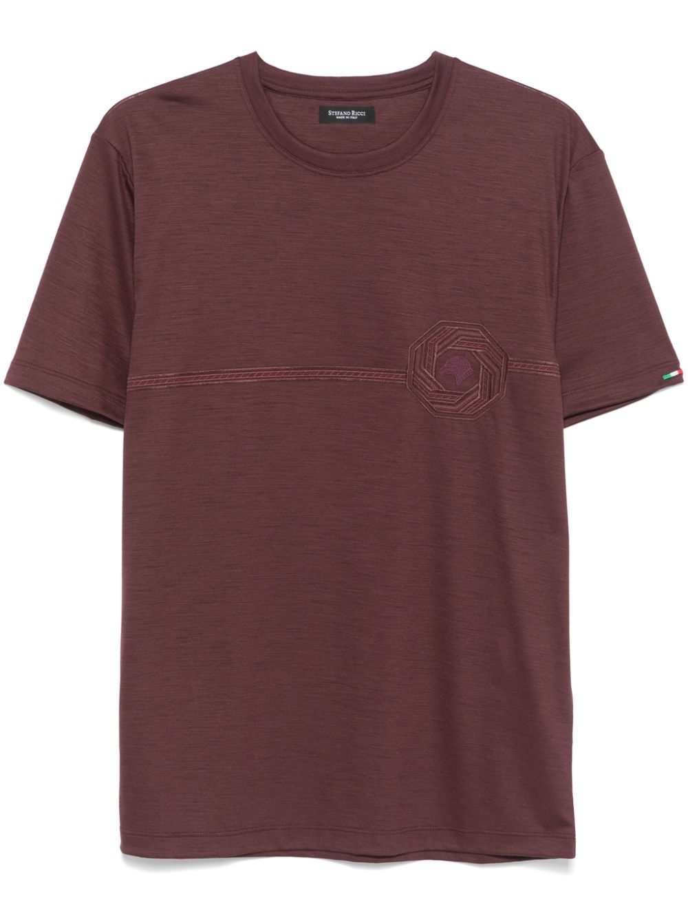 Stefano Ricci Logo-Embroidered Virgin Wool T-Shirt — Burgundy