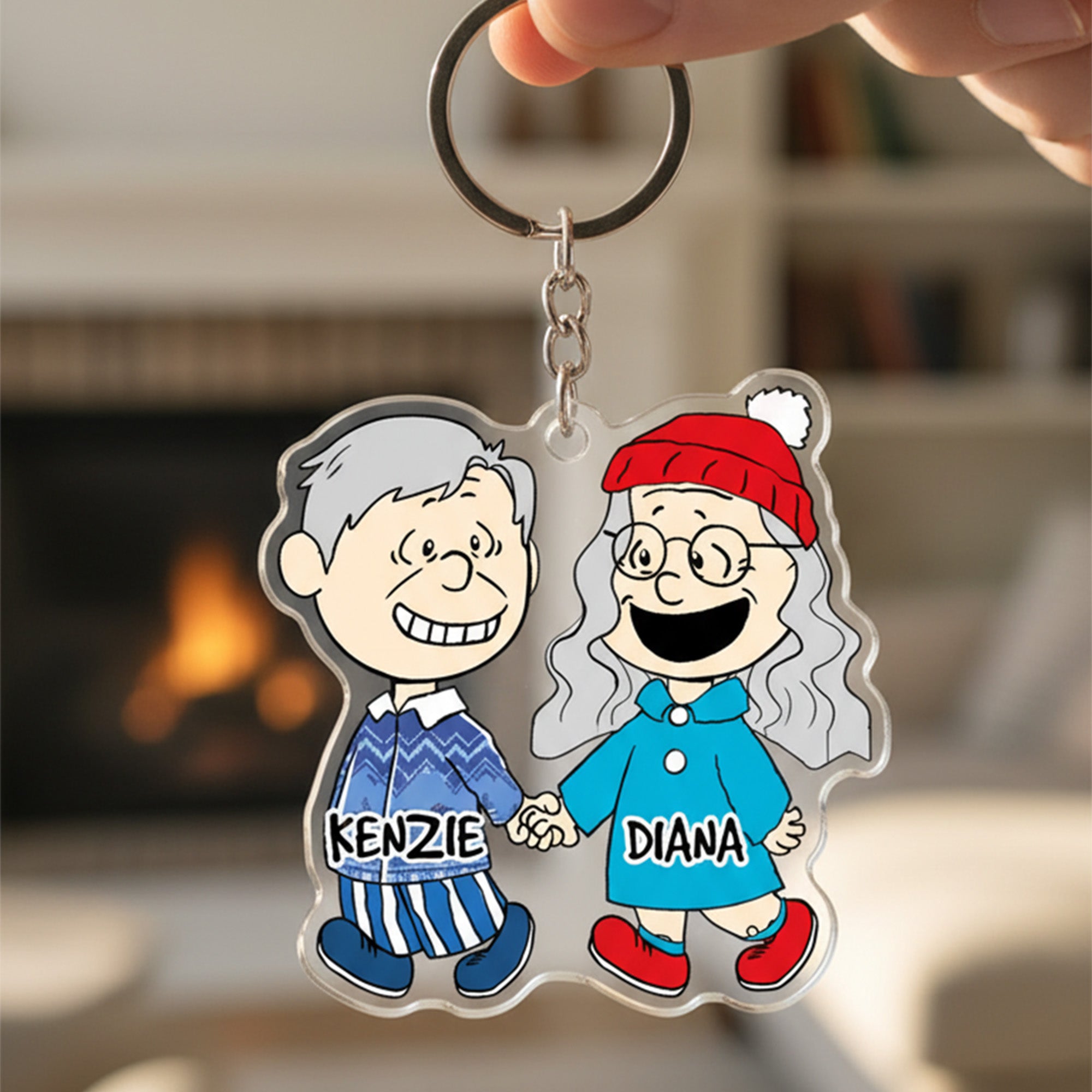 Llavero acrílico personalizado con nombre de la pareja romántica de dibujos animados Uso diario Regalo de aniversario de San Valentín para pareja Novio Novia