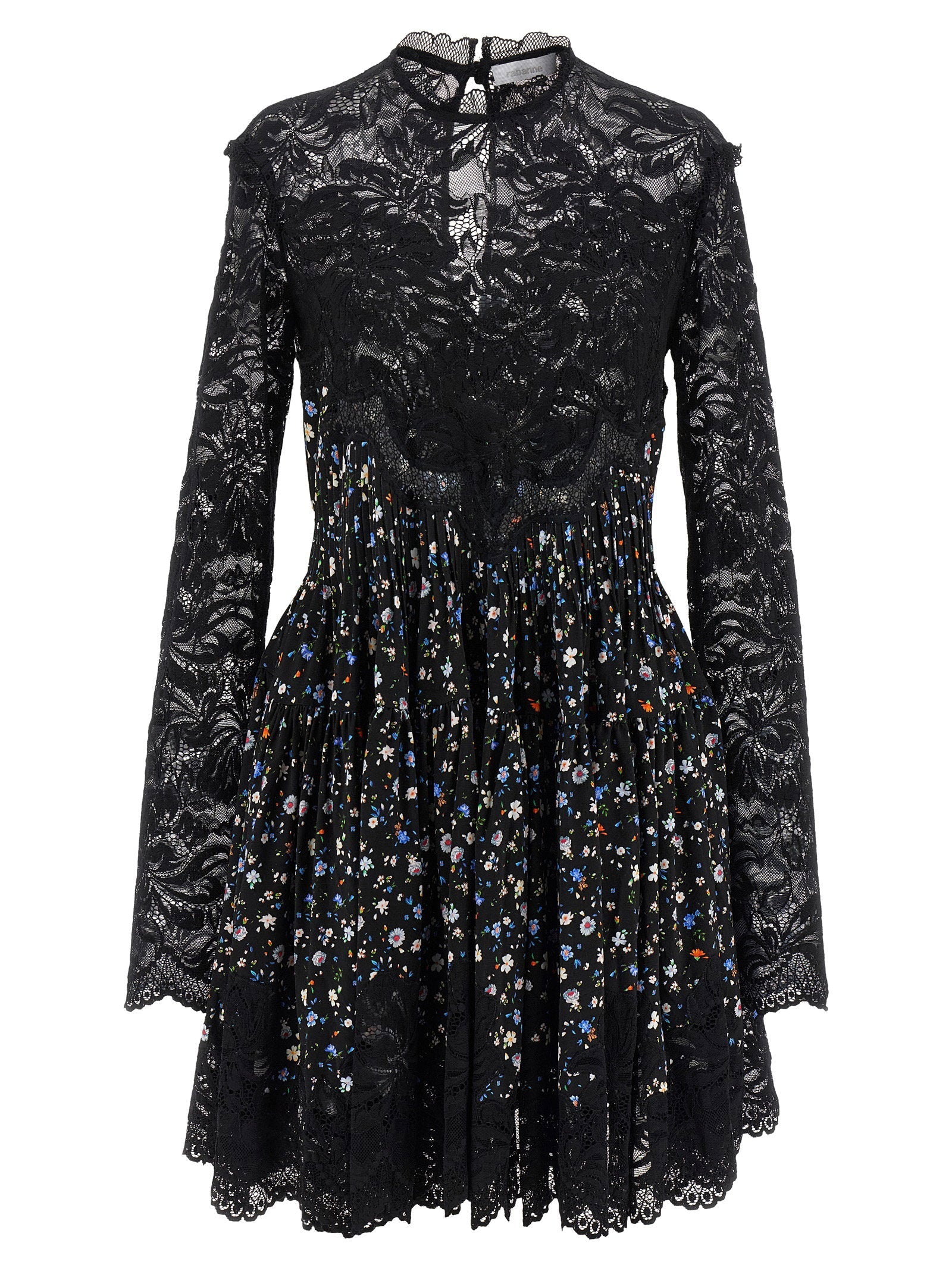 Paco Rabanne Lace Floral Dress — Black