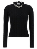 Paco Rabanne Ribbed Wool-Cashmere with Chain Neckline Sweater — Black