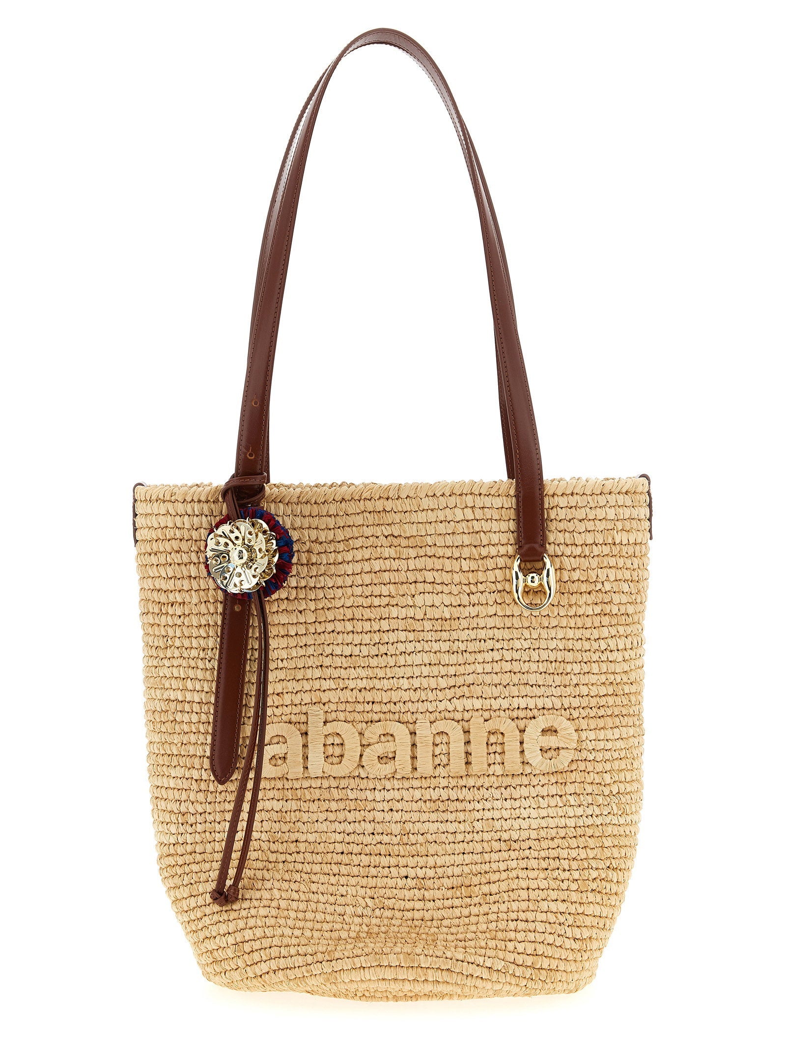 Paco Rabanne Braided Raffia Tote Bag — Natural
